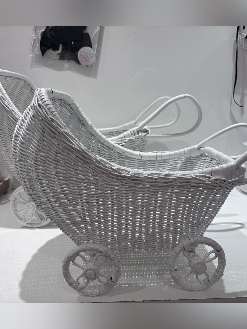 Handcrafted White Wicker Doll Pram by - Picture 4 of 6